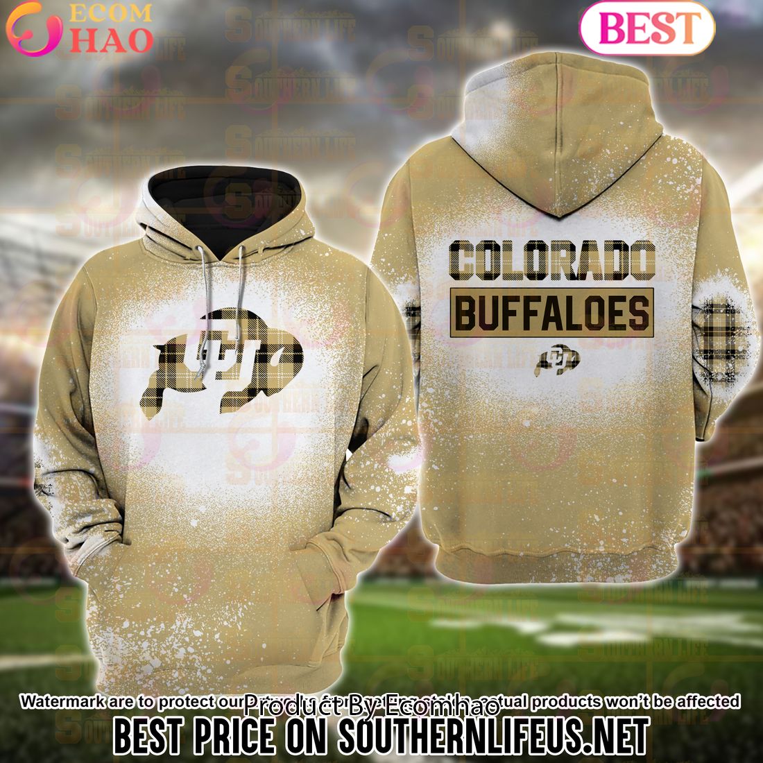 NCAA Colorado Buffaloes Football Plaid Bleached 3D Hoodie