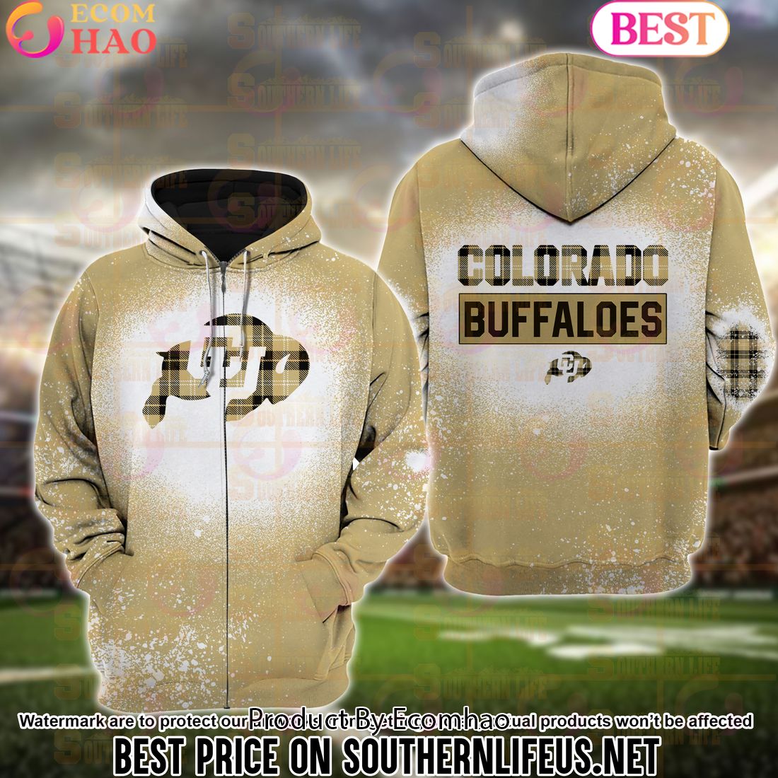 NCAA Colorado Buffaloes Football Plaid Bleached 3D Hoodie