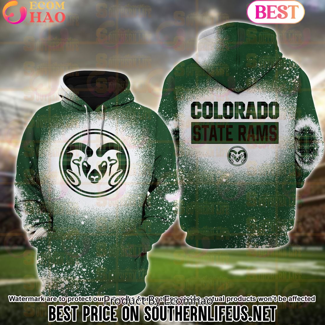 NCAA Colorado State Rams Football Plaid Bleached 3D Hoodie