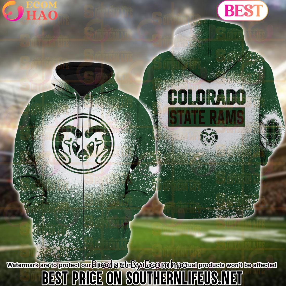 NCAA Colorado State Rams Football Plaid Bleached 3D Hoodie