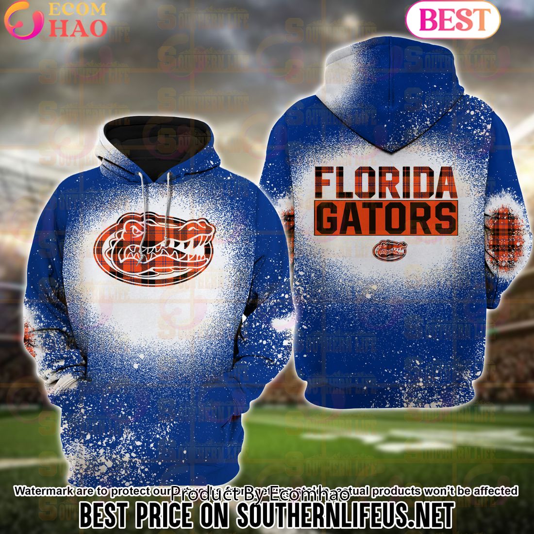 NCAA Florida Gators Football Plaid Bleached 3D Hoodie