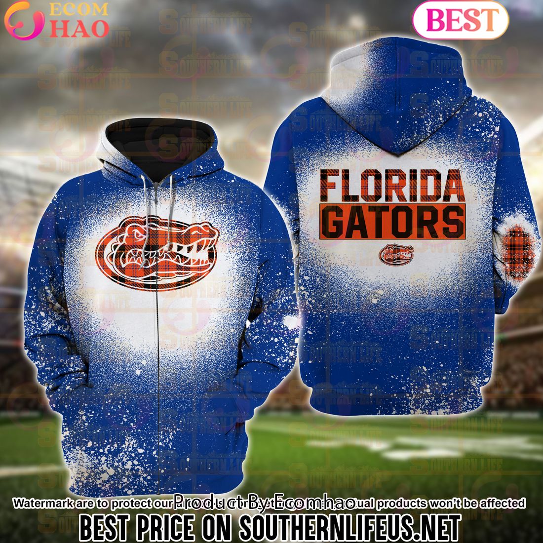 NCAA Florida Gators Football Plaid Bleached 3D Hoodie