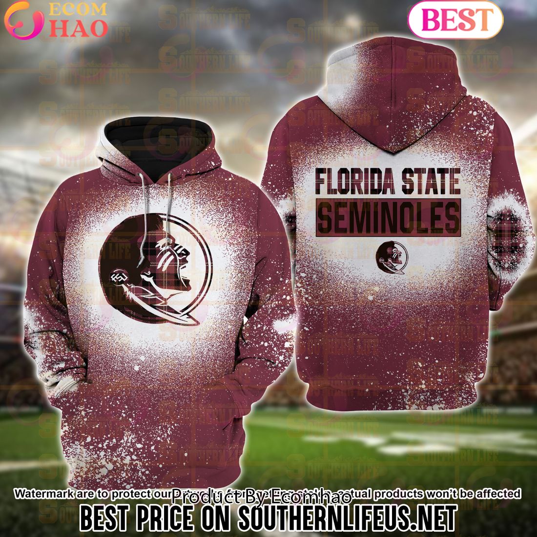 NCAA Florida State Seminoles Football Plaid Bleached 3D Hoodie