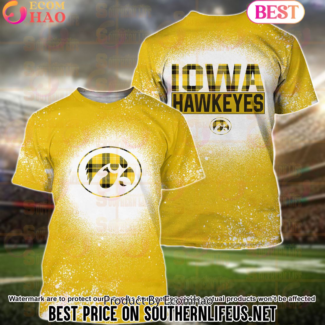 NCAA Iowa Hawkeyes Football Plaid Bleached 3D Hoodie