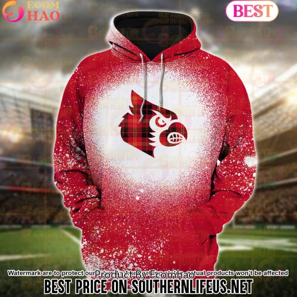 NCAA Louisville Cardinals Football Plaid Bleached 3D Hoodie