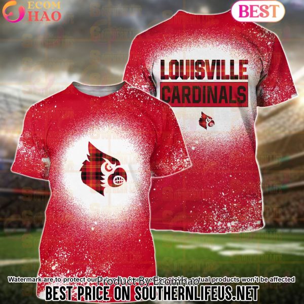 NCAA Louisville Cardinals Football Plaid Bleached 3D Hoodie