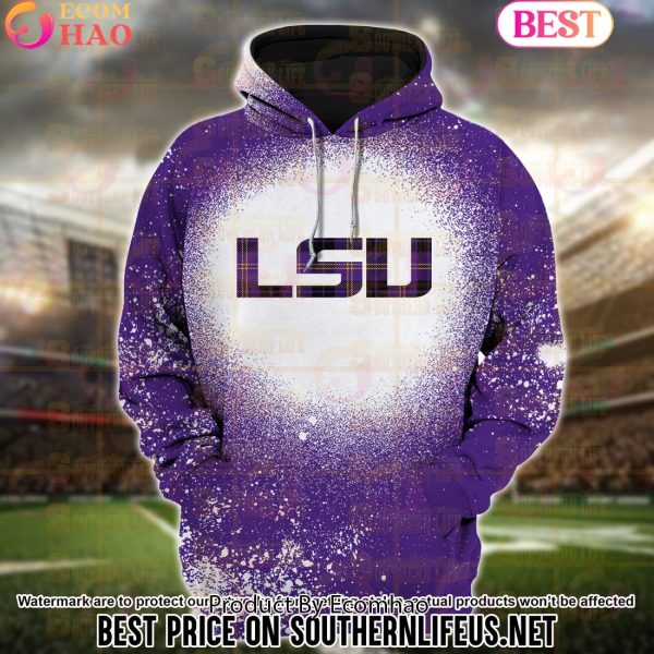 NCAA LSU Tigers Football Plaid Bleached 3D Hoodie