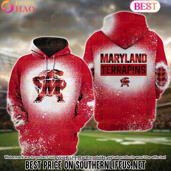NCAA Maryland Terrapins Football Plaid Bleached 3D Hoodie