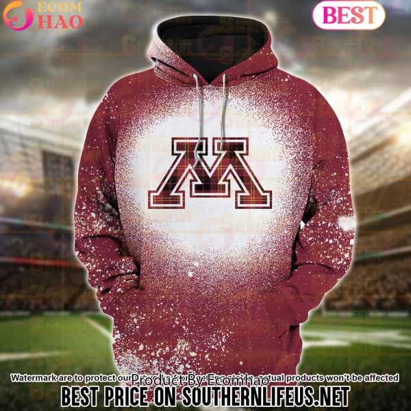 NCAA Minnesota Golden Gophers Football Plaid Bleached 3D Hoodie