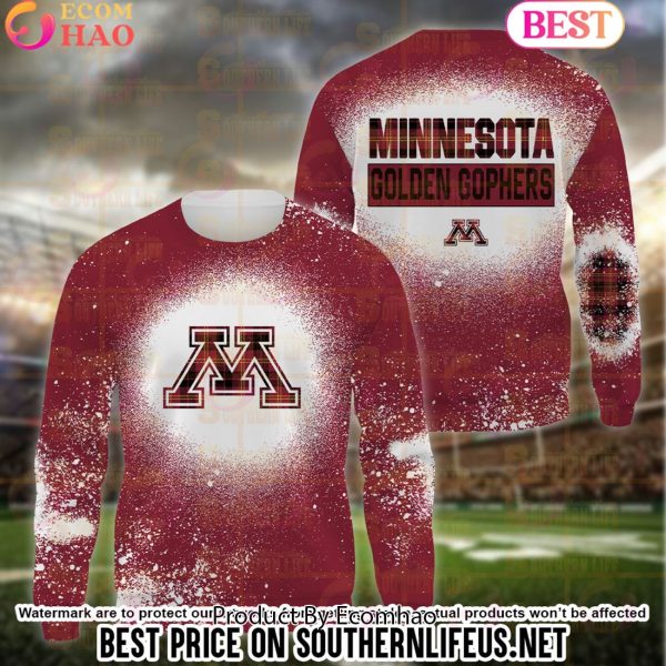 NCAA Minnesota Golden Gophers Football Plaid Bleached 3D Hoodie