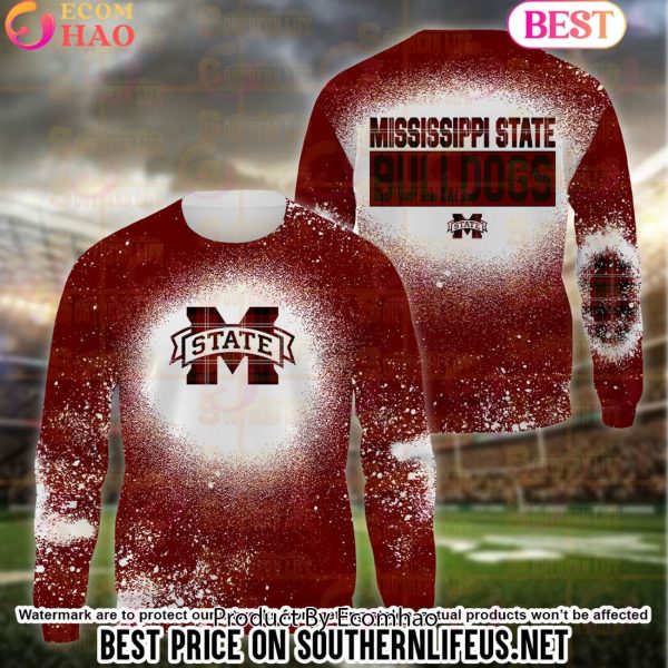 NCAA Mississippi State Bulldogs Football Plaid Bleached 3D Hoodie