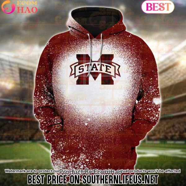 NCAA Mississippi State Bulldogs Football Plaid Bleached 3D Hoodie