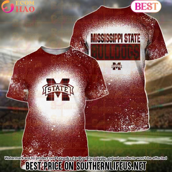 NCAA Mississippi State Bulldogs Football Plaid Bleached 3D Hoodie