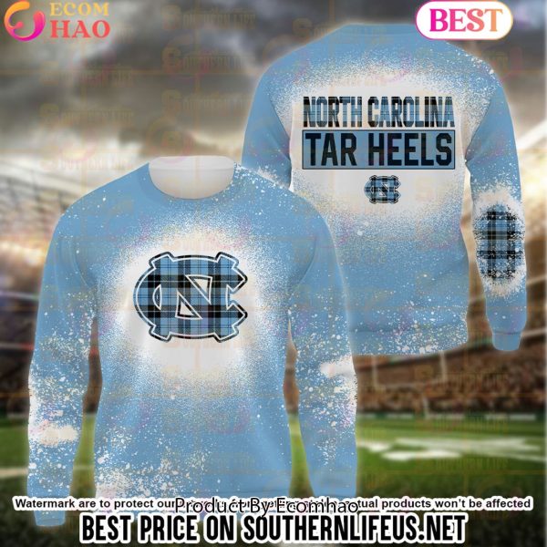 NCAA North Carolina Tar Heels Football Plaid Bleached 3D Hoodie