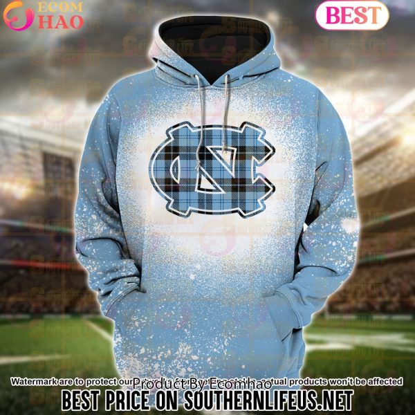 NCAA North Carolina Tar Heels Football Plaid Bleached 3D Hoodie
