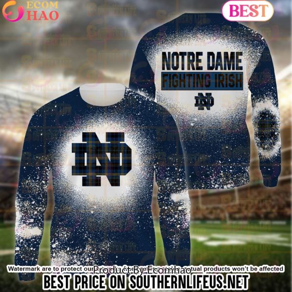NCAA Notre Dame Fighting Irish Football Plaid Bleached 3D Hoodie