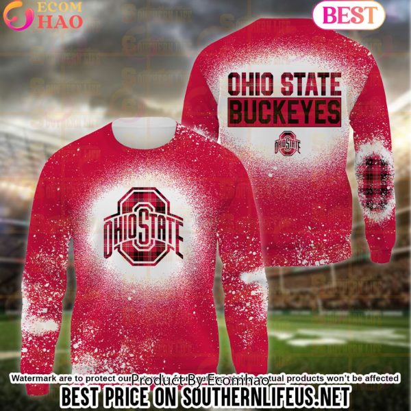 NCAA Ohio State Buckeyes Football Plaid Bleached 3D Hoodie