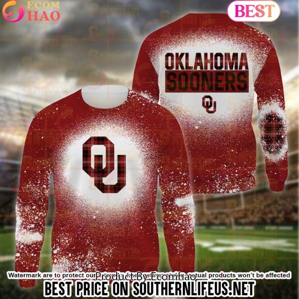 NCAA Oklahoma Sooners Football Plaid Bleached 3D Hoodie