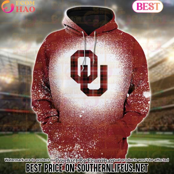NCAA Oklahoma Sooners Football Plaid Bleached 3D Hoodie