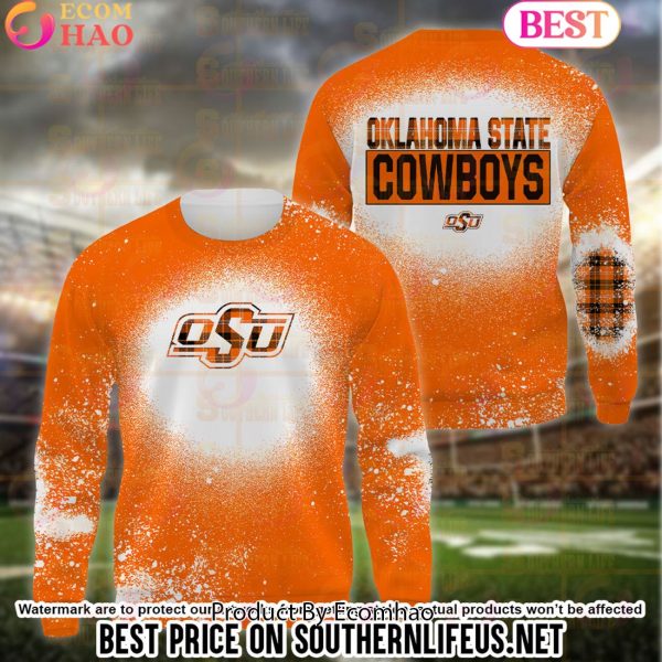 NCAA Oklahoma State Cowboys Football Plaid Bleached 3D Hoodie
