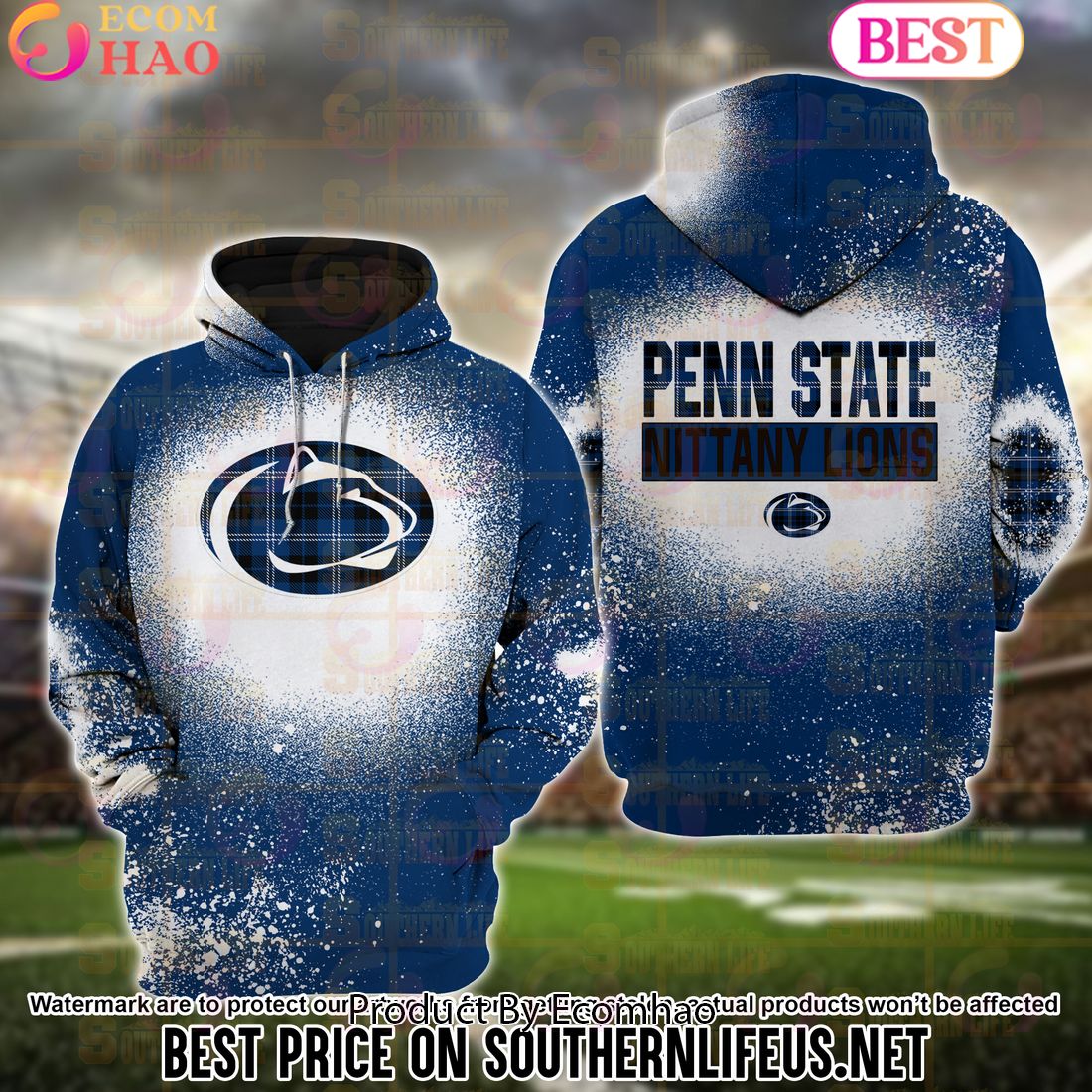 NCAA Penn State Nittany Lions Football Plaid Bleached 3D Hoodie