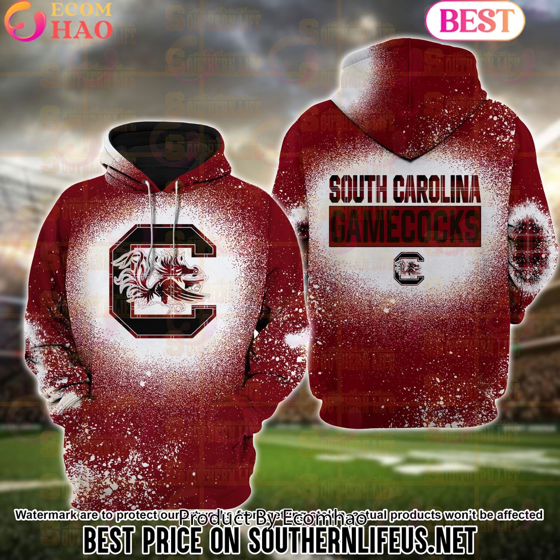 NCAA South Carolina Gamecocks Football Plaid Bleached 3D Hoodie