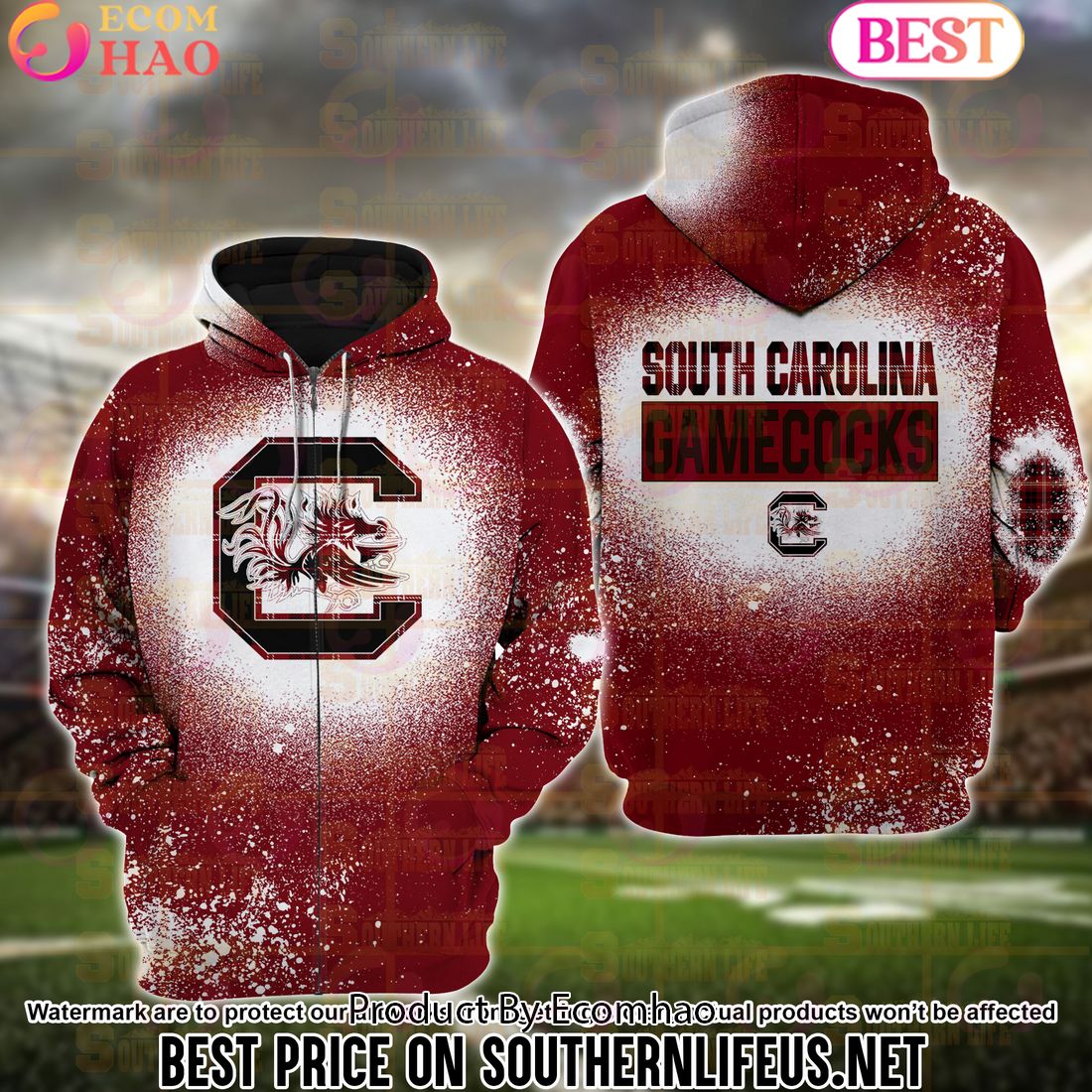 NCAA South Carolina Gamecocks Football Plaid Bleached 3D Hoodie