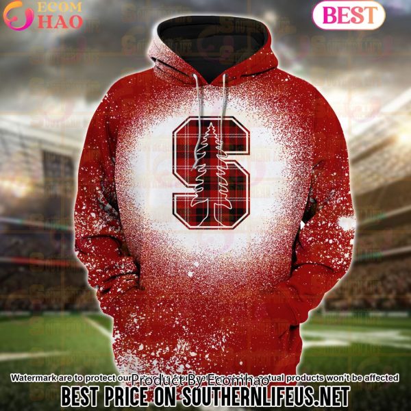 NCAA Stanford Cardinal Football Plaid Bleached 3D Hoodie