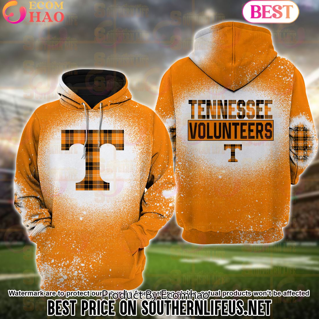 NCAA Texas Longhorns Football Plaid Bleached 3D Hoodie