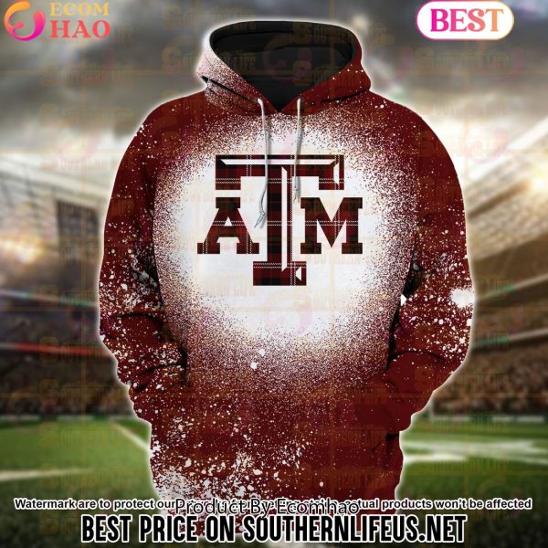 NCAA Texas A&M Aggies Football Plaid Bleached 3D Hoodie
