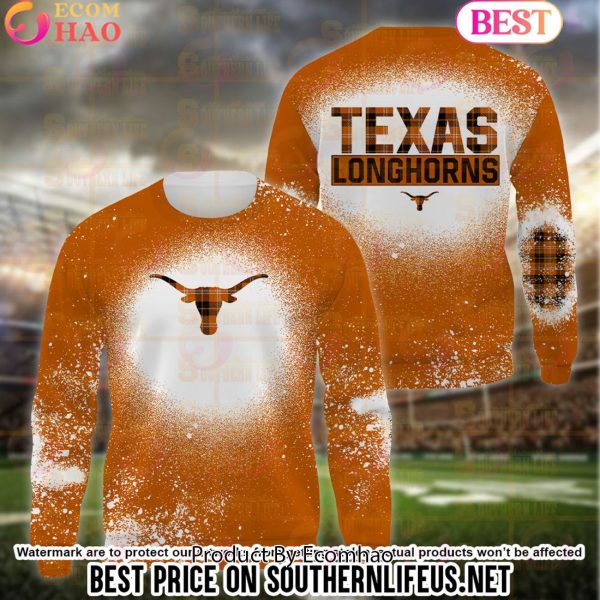 NCAA Texas Longhorns Football Plaid Bleached 3D Hoodie