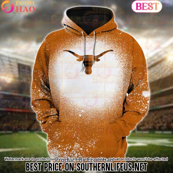 NCAA Texas Longhorns Football Plaid Bleached 3D Hoodie