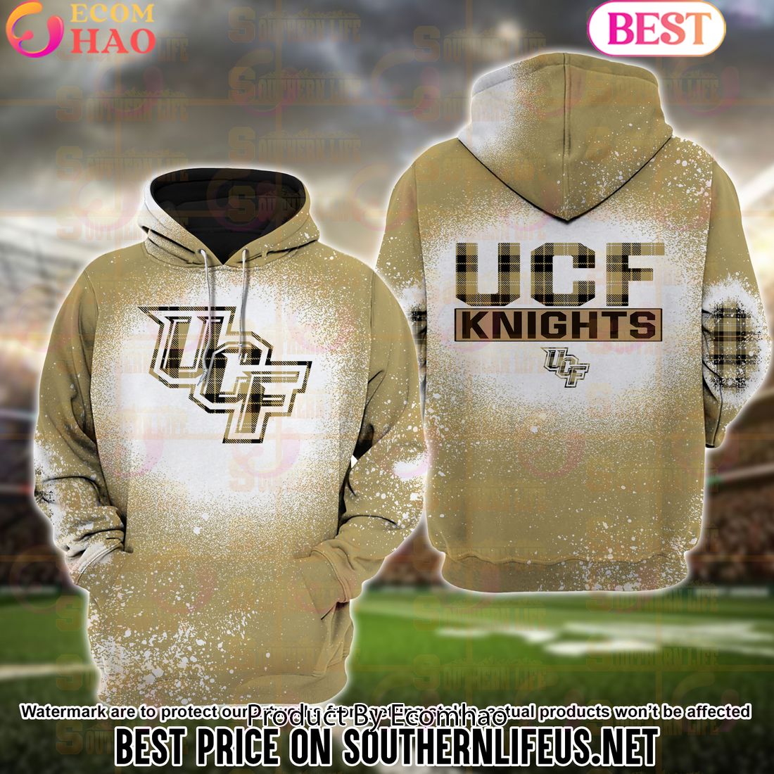 NCAA UCF Knights Football Plaid Bleached 3D Hoodie