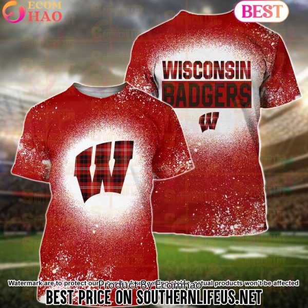NCAA Wisconsin Badgers Football Plaid Bleached 3D Hoodie