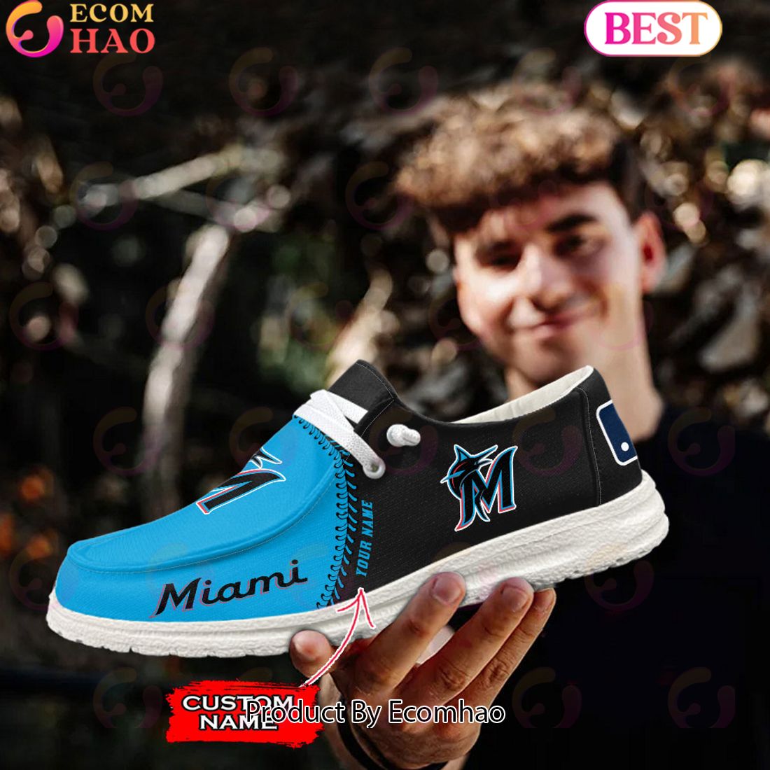 Custom Name MLB Miami Marlins Hey Dude Shoes