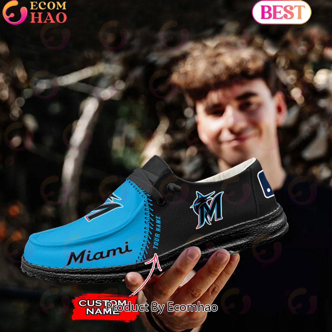 Custom Name MLB Miami Marlins Hey Dude Shoes