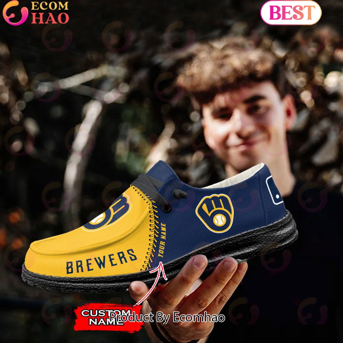 Custom Name MLB Milwaukee Brewers Hey Dude Shoes