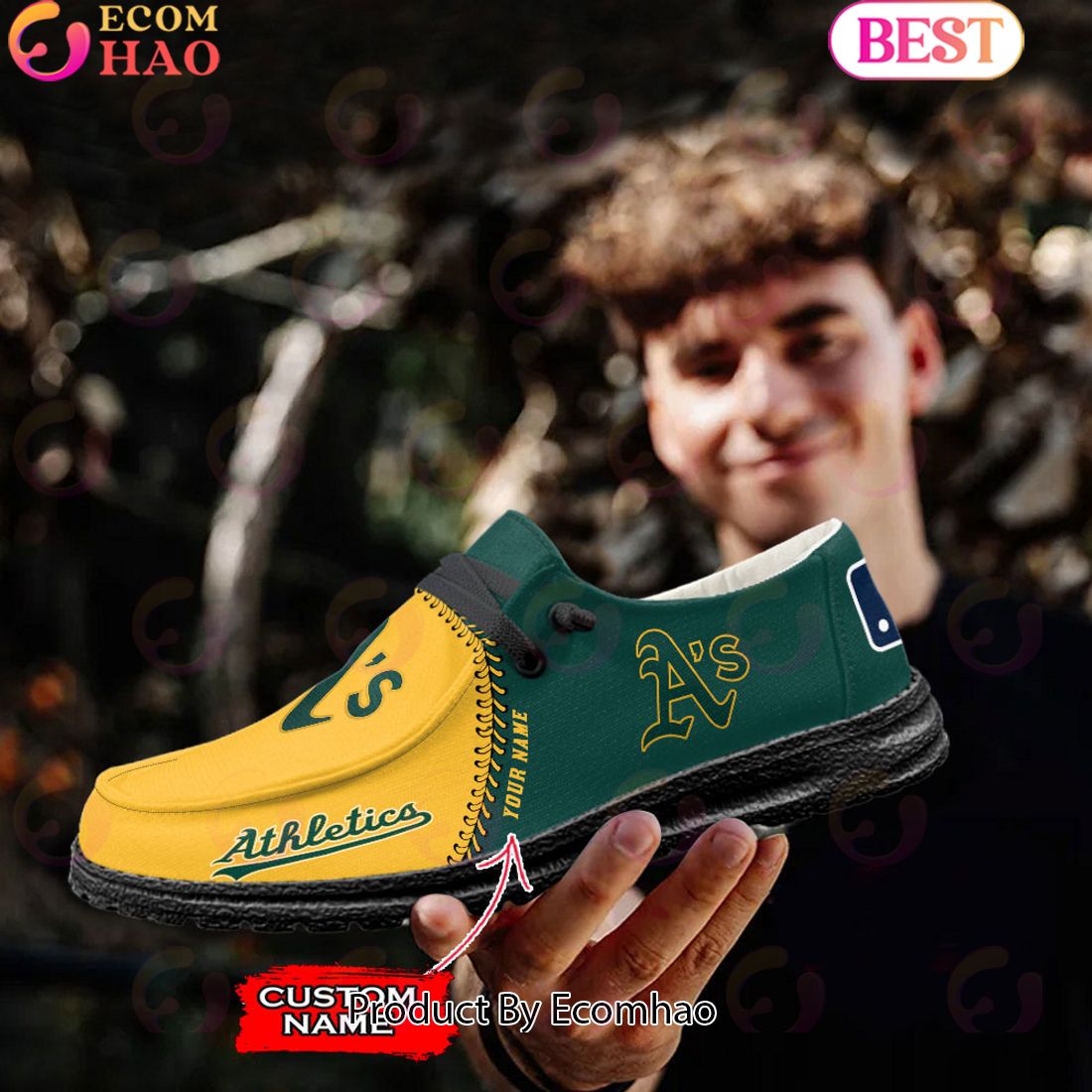 Custom Name MLB Oakland Athletics Hey Dude Shoes