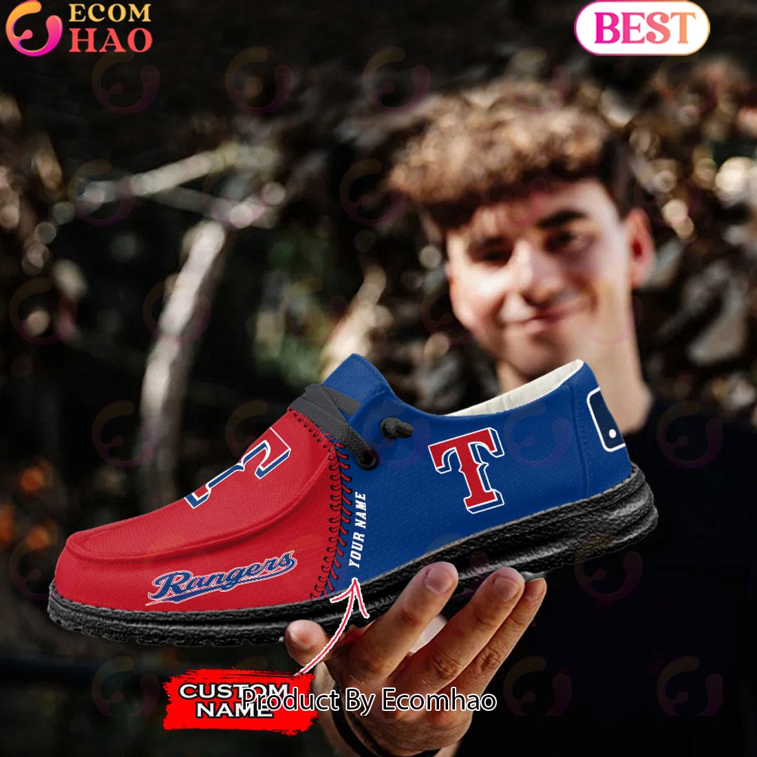 Custom Name MLB Texas Rangers Hey Dude Shoes