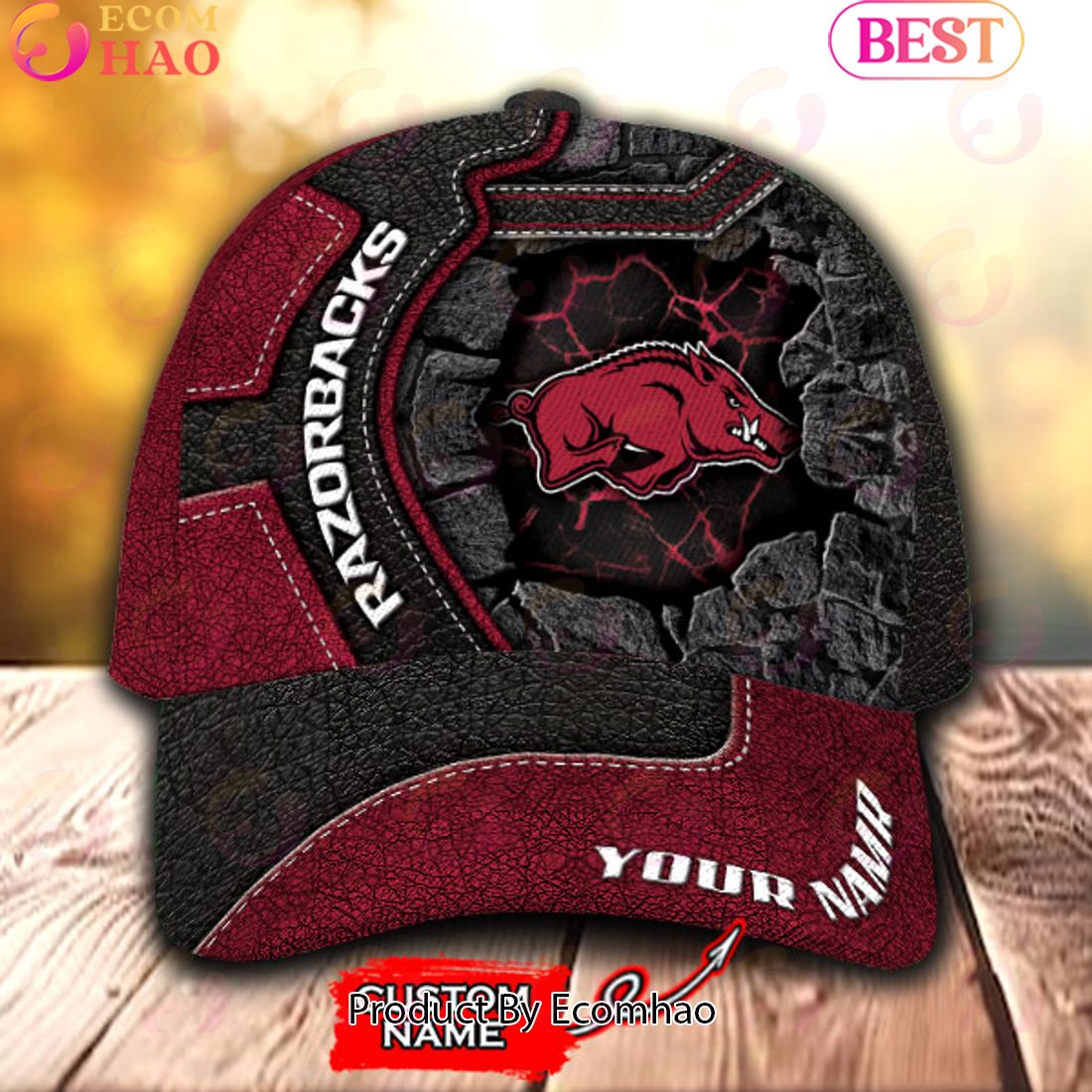 NCAA Arkansas Razorbacks Broken Wall Cap Custom Name