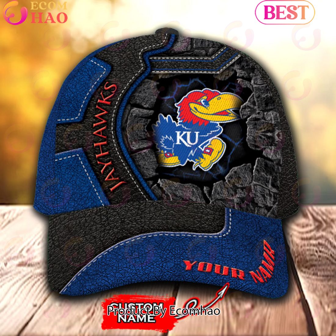 NCAA Kansas Jayhawks Broken Wall Cap Custom Name