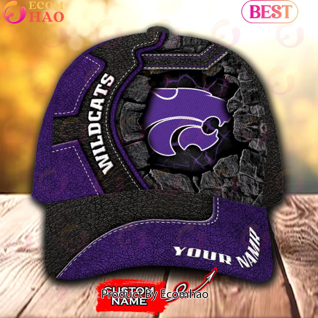 NCAA Kansas State Wildcats Broken Wall Cap Custom Name