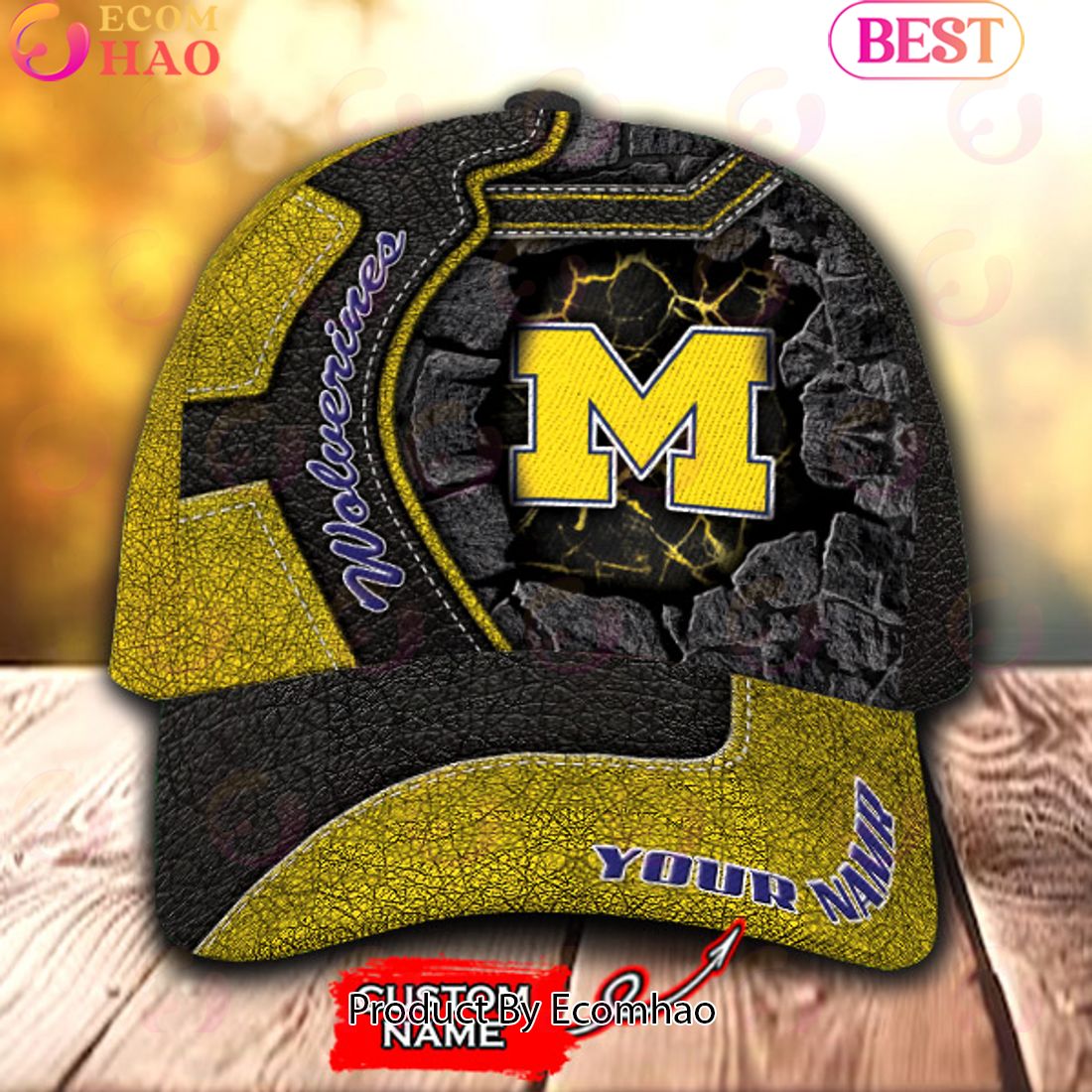 NCAA Michigan Wolverines Broken Wall Cap Custom Name