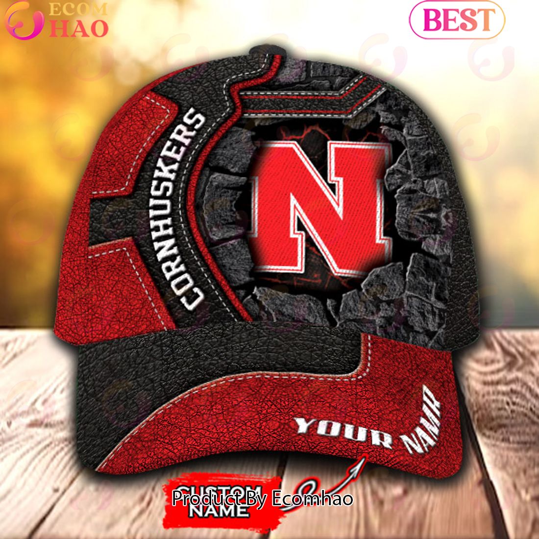 NCAA Nebraska Cornhuskers Broken Wall Cap Custom Name