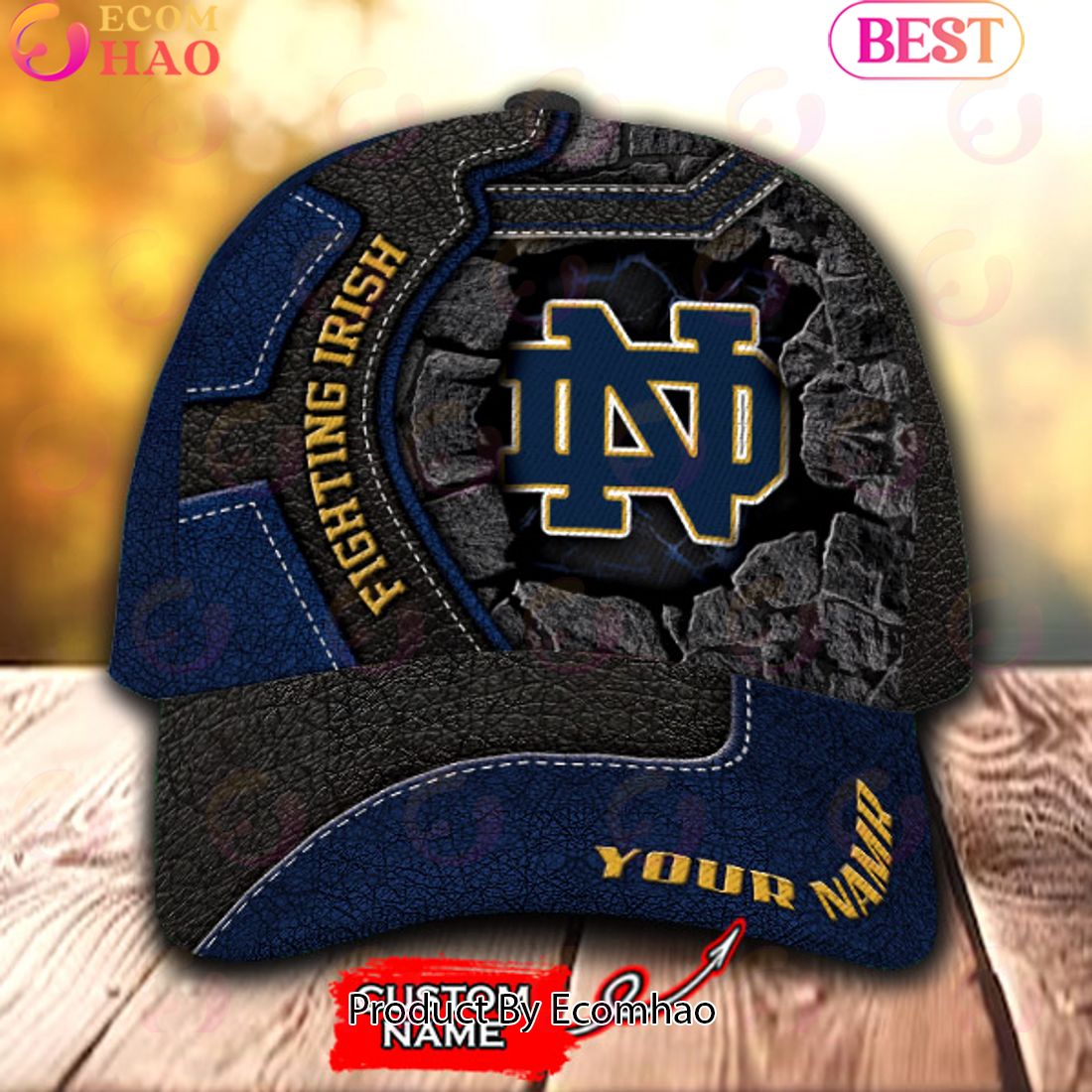 NCAA Notre Dame Fighting Irish Broken Wall Cap Custom Name