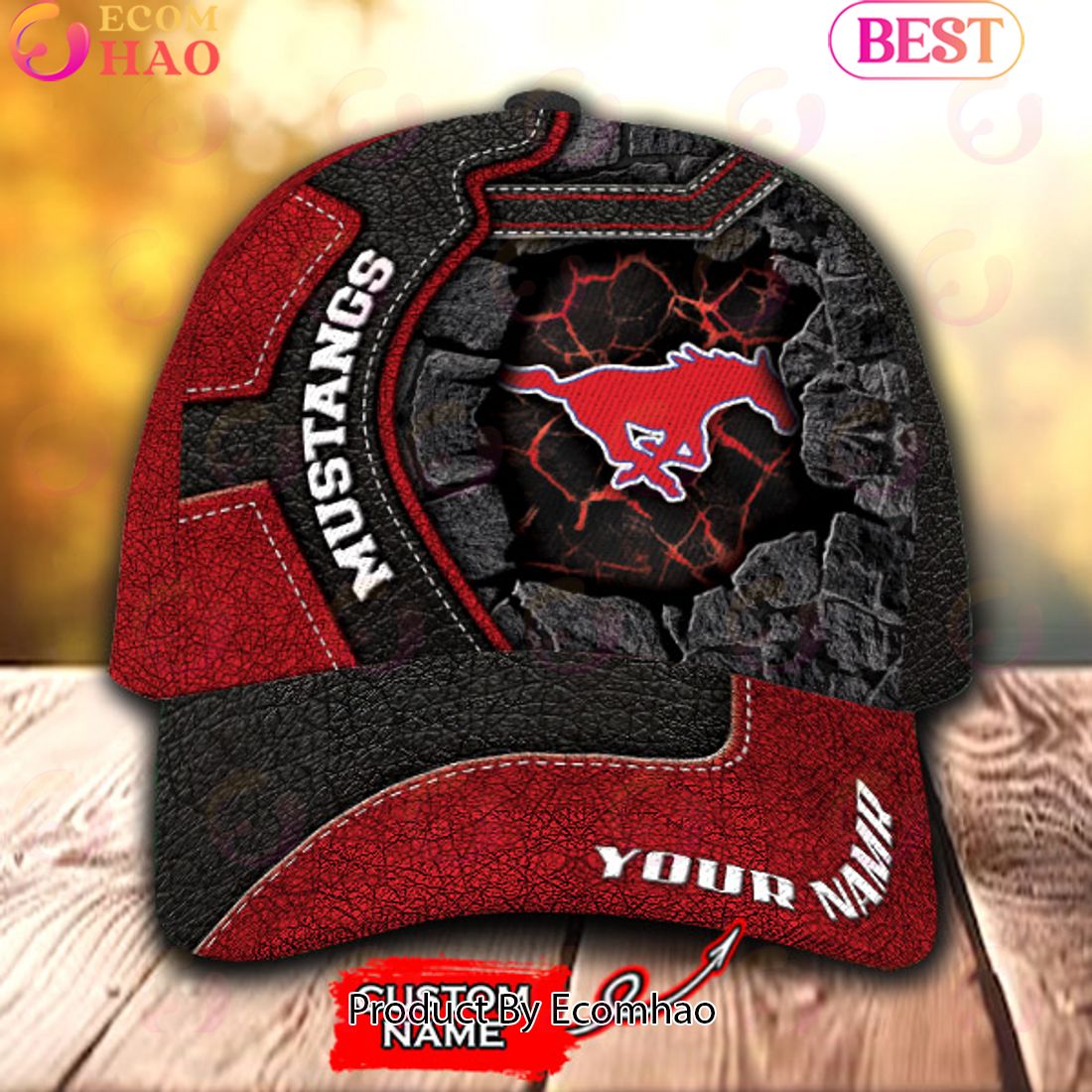 NCAA SMU Mustangs Broken Wall Cap Custom Name