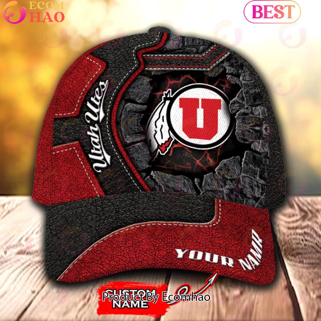 NCAA Utah Utes Broken Wall Cap Custom Name