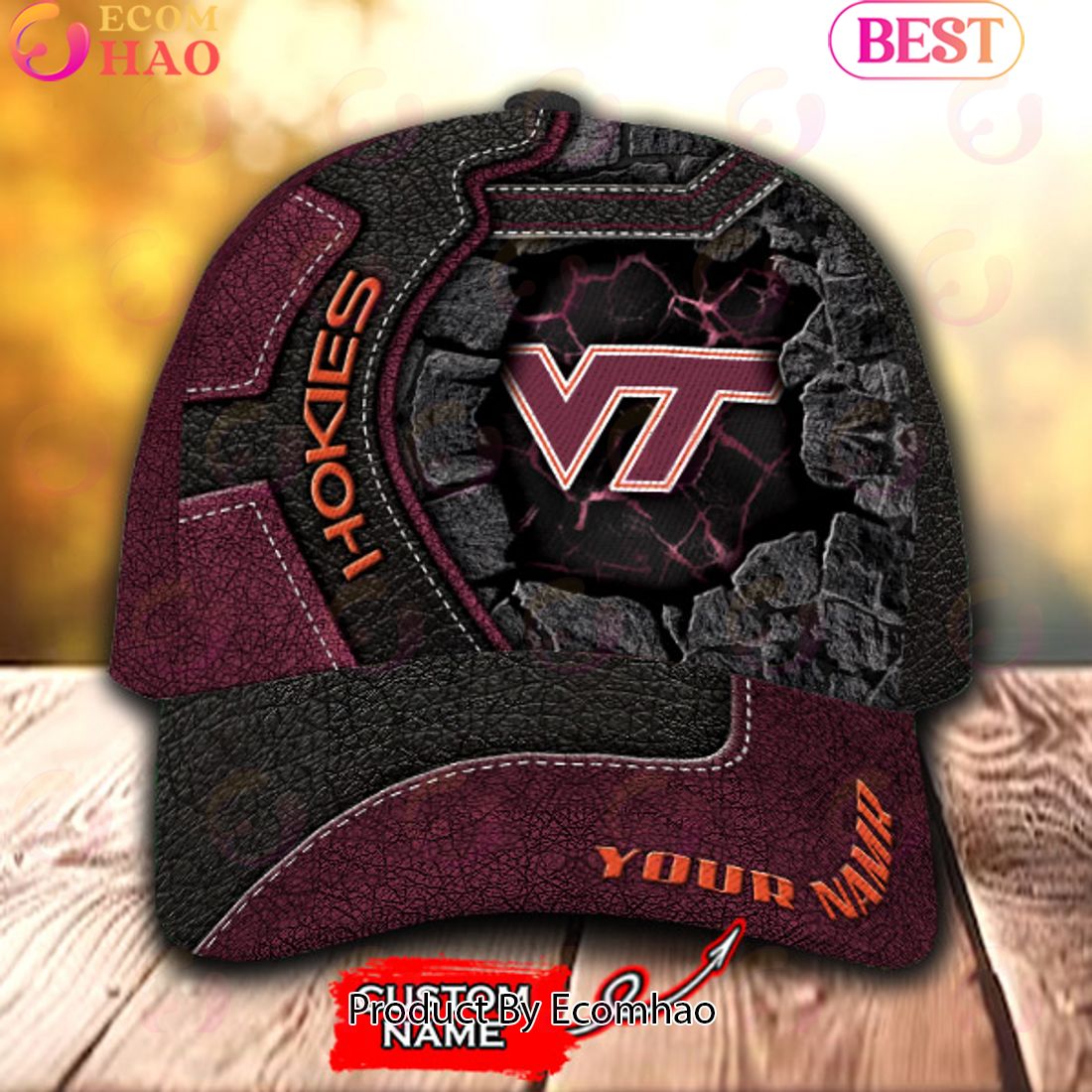 NCAA Virginia Tech Hokies Broken Wall Cap Custom Name