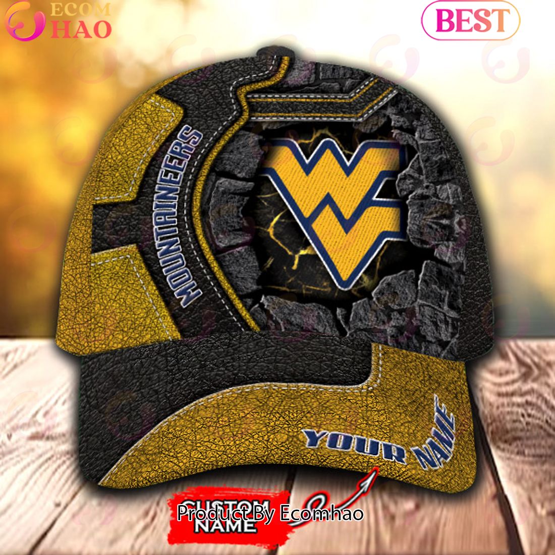 NCAA West Virginia Mountaineers Broken Wall Cap Custom Name