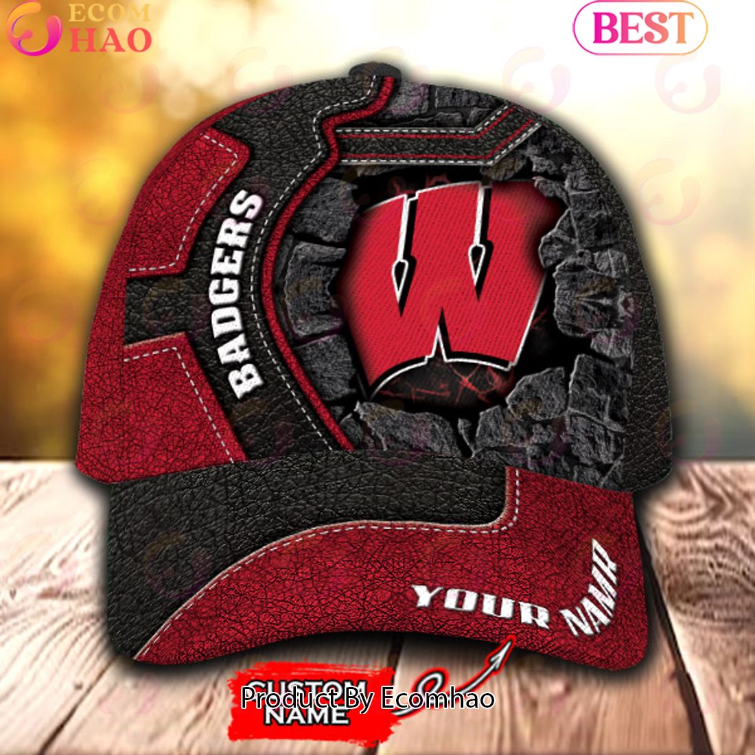 NCAA Wisconsin Badgers Broken Wall Cap Custom Name